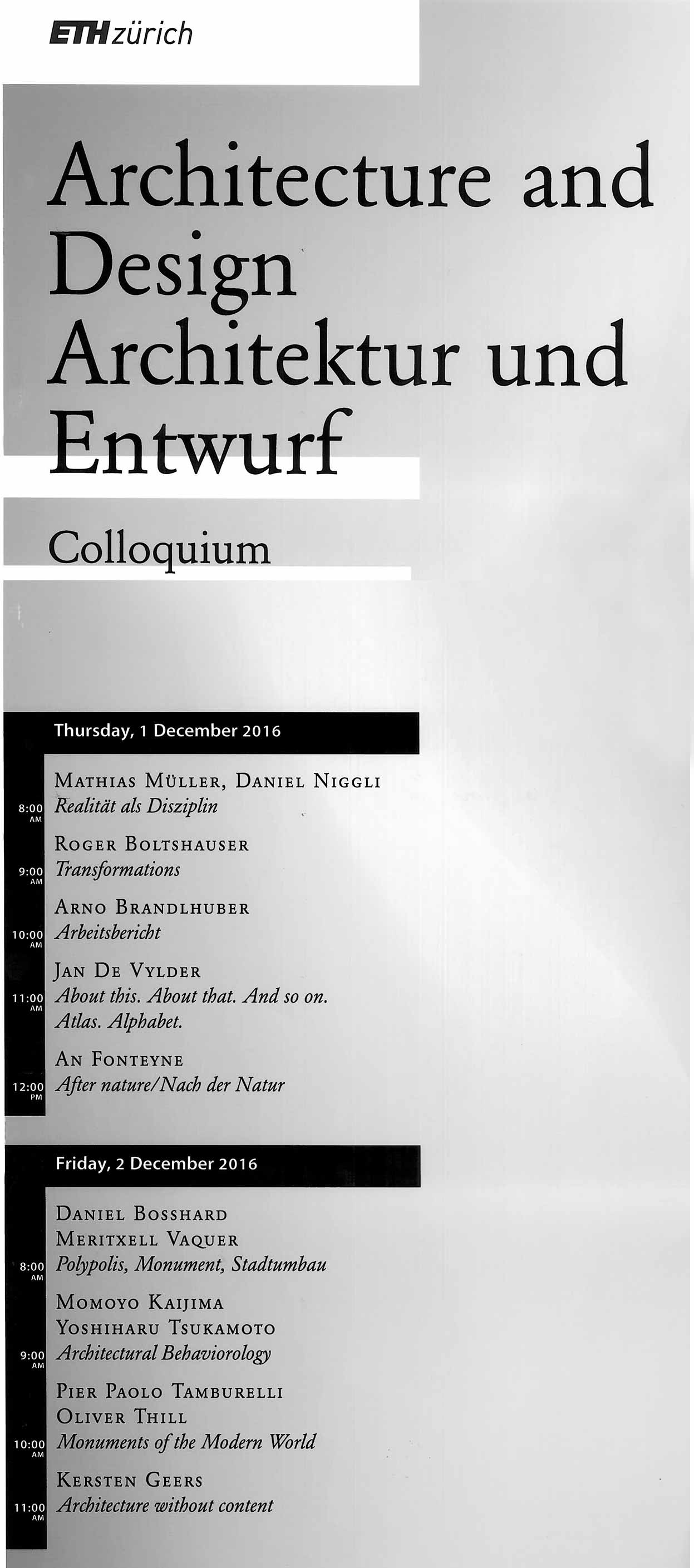 Boltshauser Architekten Vortrag Kolloquium Architektur und Entwurf ETH Zürich