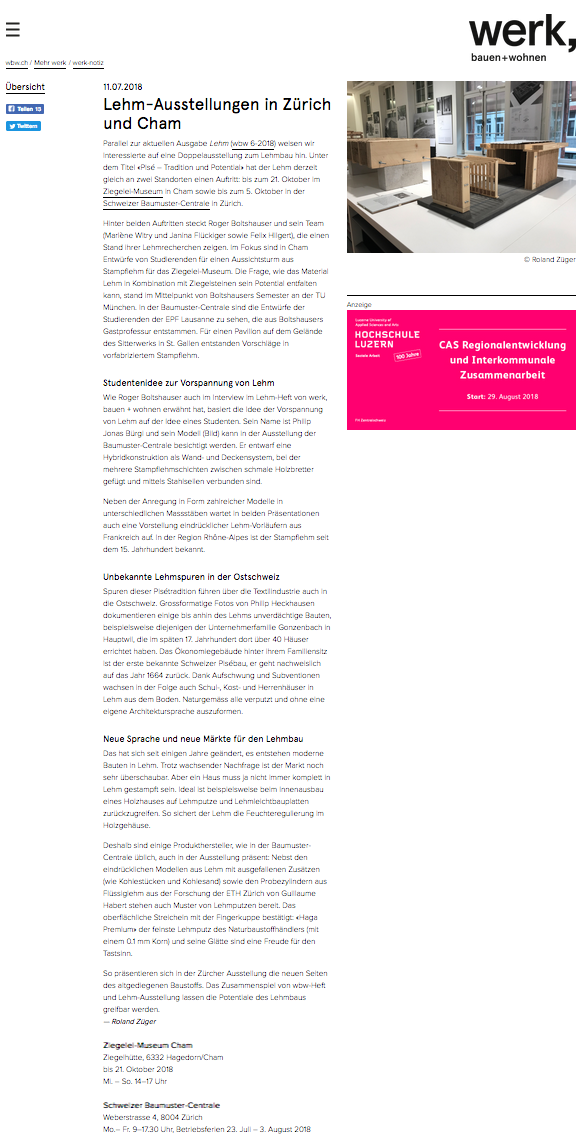 Boltshauser Architekten werk bauen wohnen online Ausstellung Pisé Tradition und Potenzial