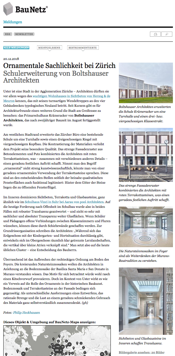 Boltshauser Architekten BauNetz Primarschule Kraemeracker Uster