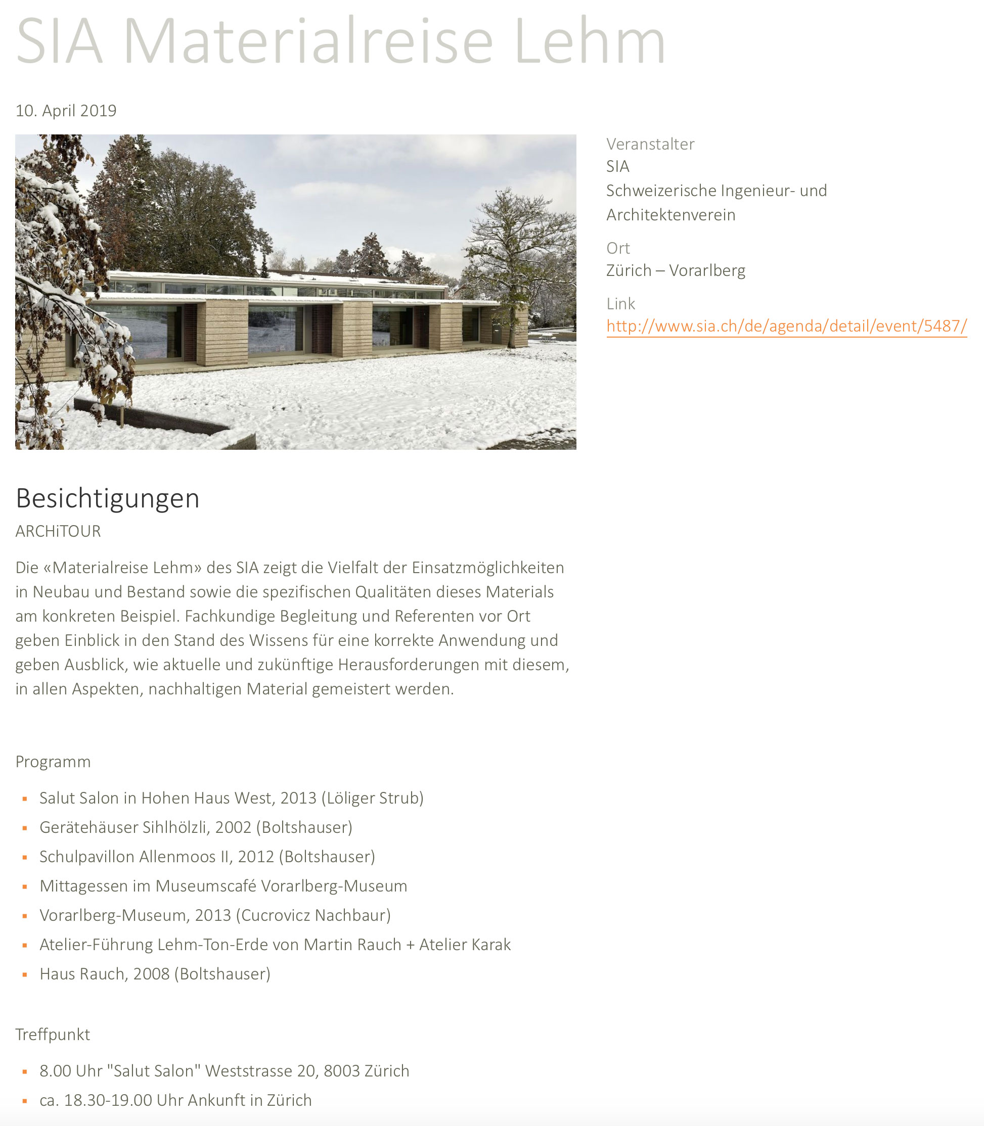 Boltshauser Architekten Materialreise Lehm SIA