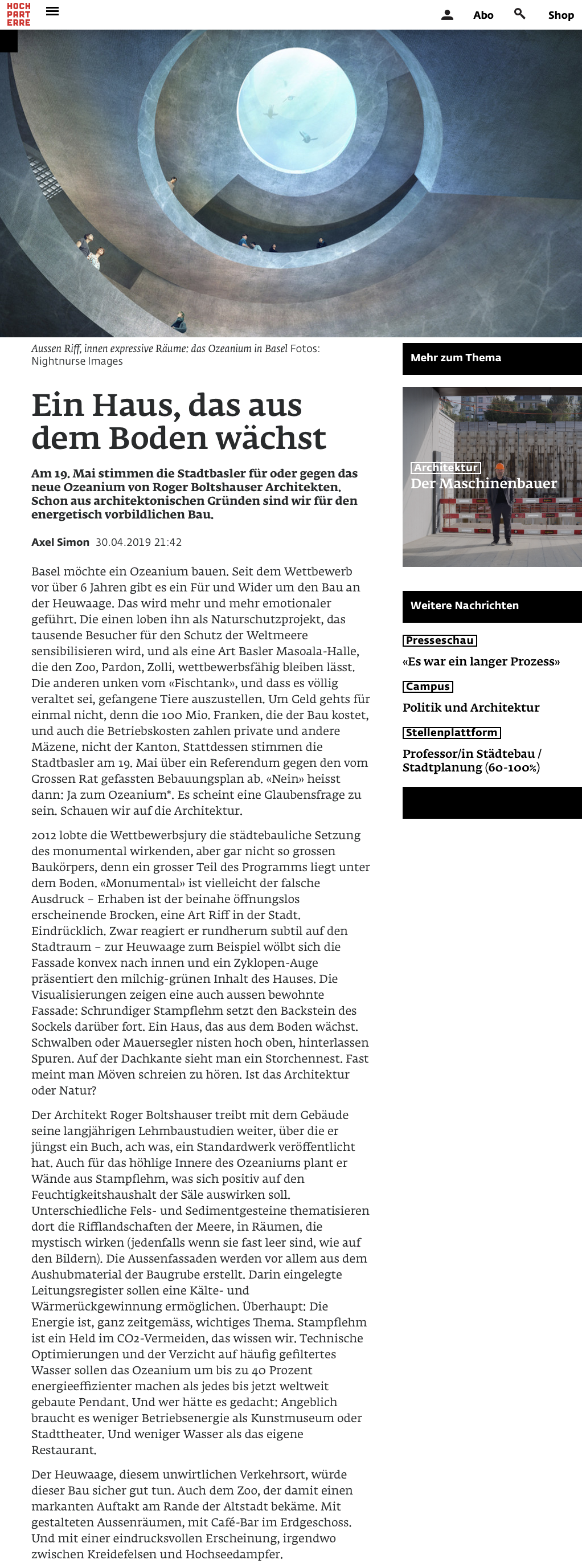 Boltshauser Architekten Hochparterre Ozeanium Zoo Basel