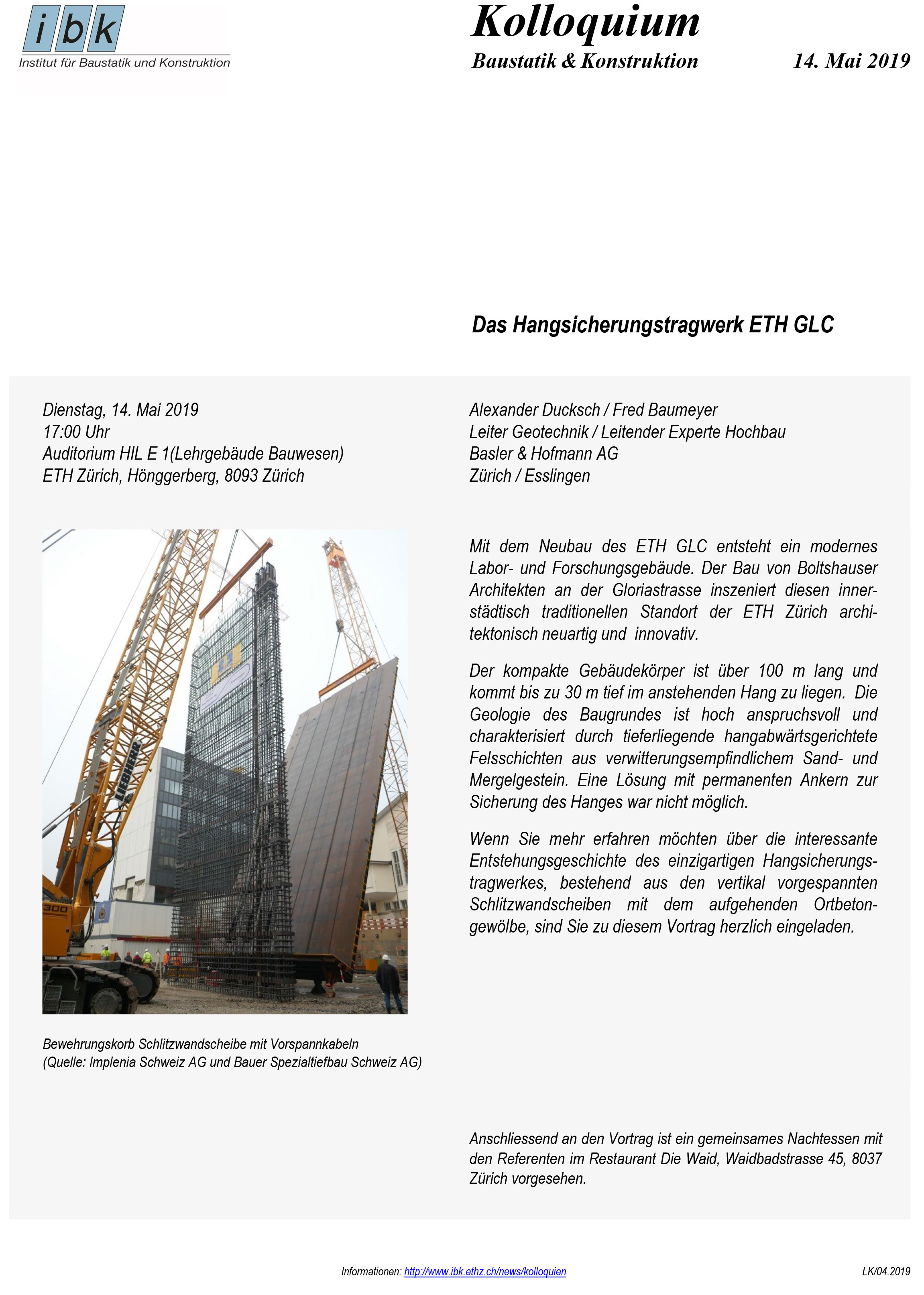 Boltshauser Architekten Kolloquium Hangsicherungstragwerk GLC