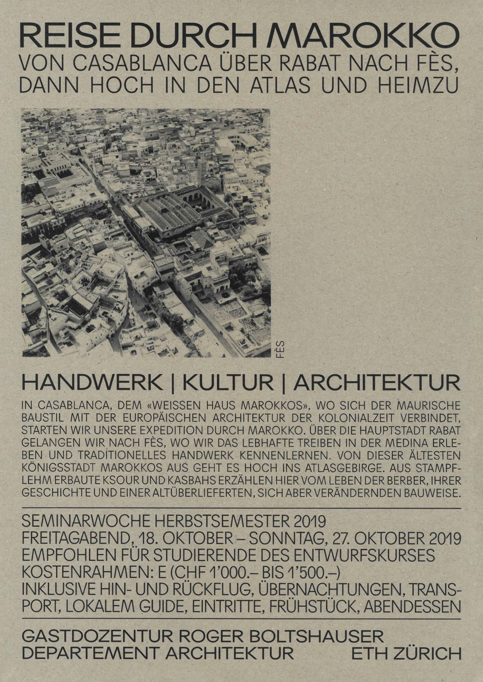 Boltshauser Architekten Seminarreise Marokko HS19