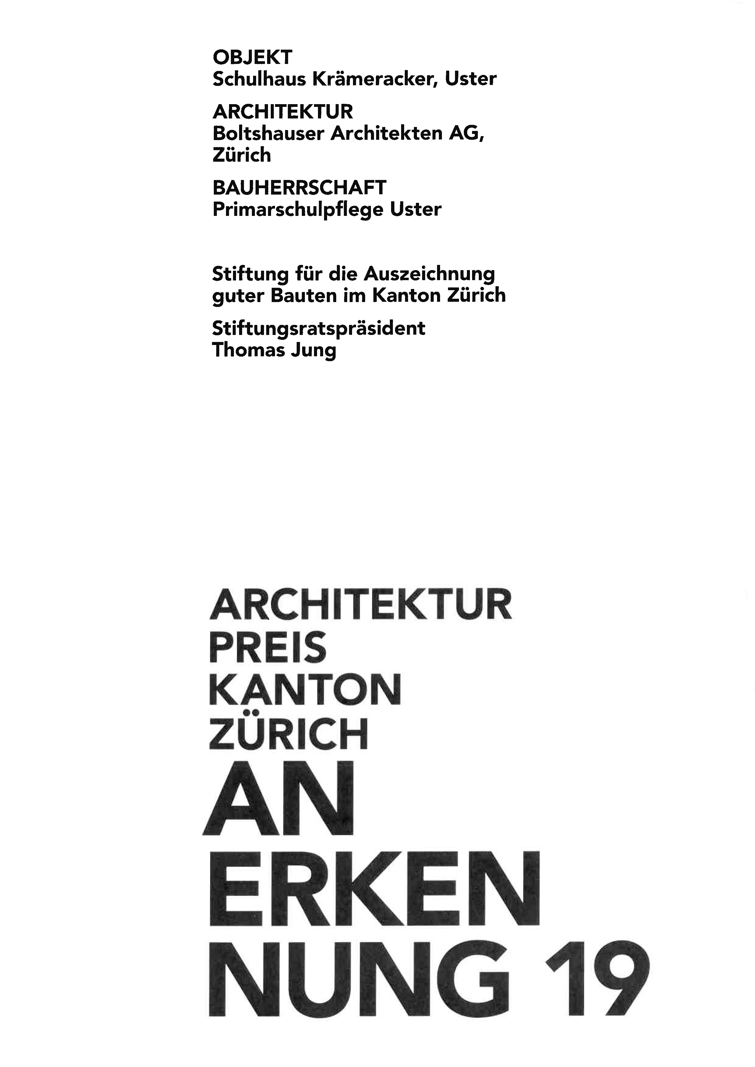 Boltshauser Architekten Architekturpreis Kanton Zuerich
