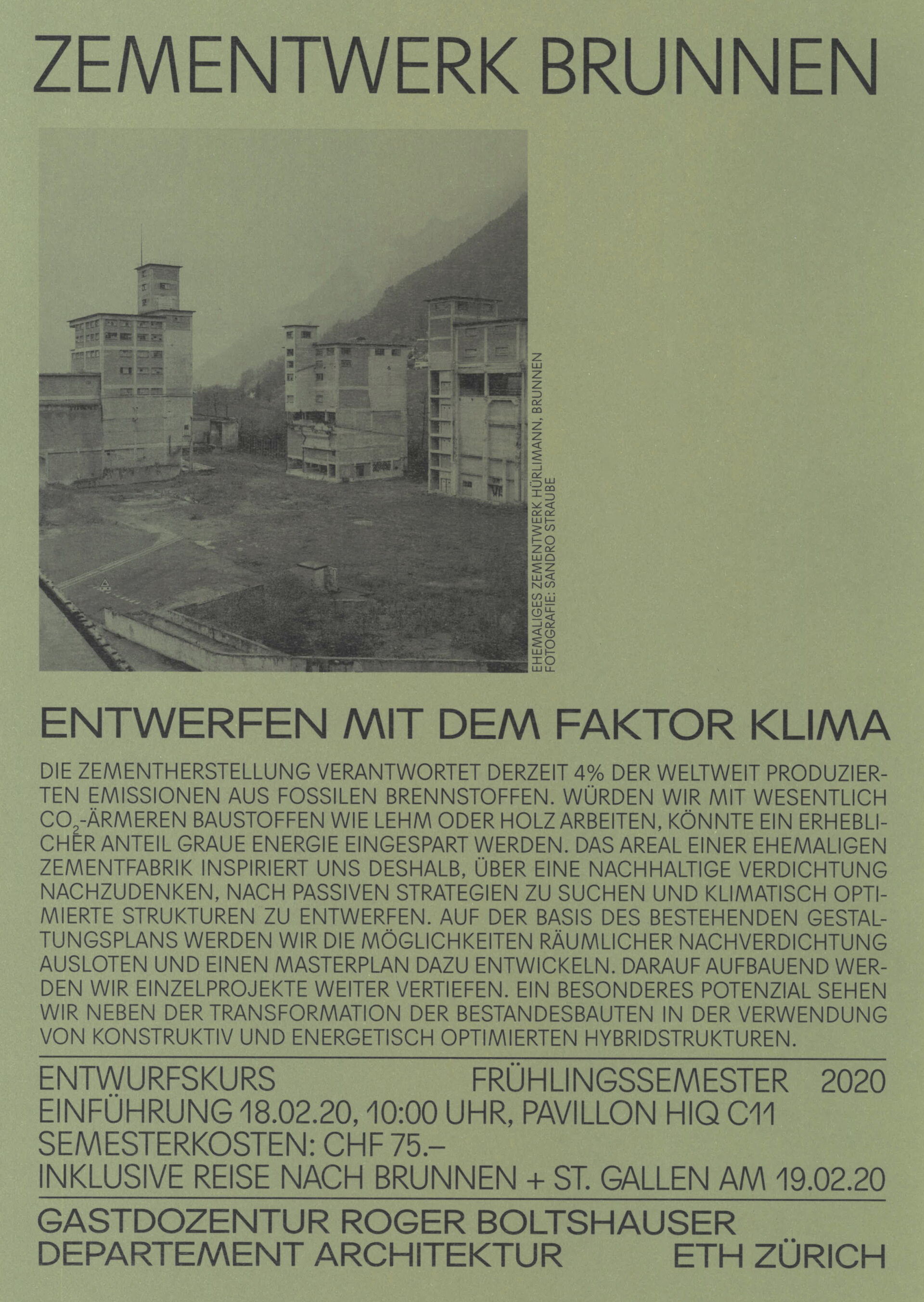 Boltshauser Architekten Semesterplakat Entwurfskurs FS19