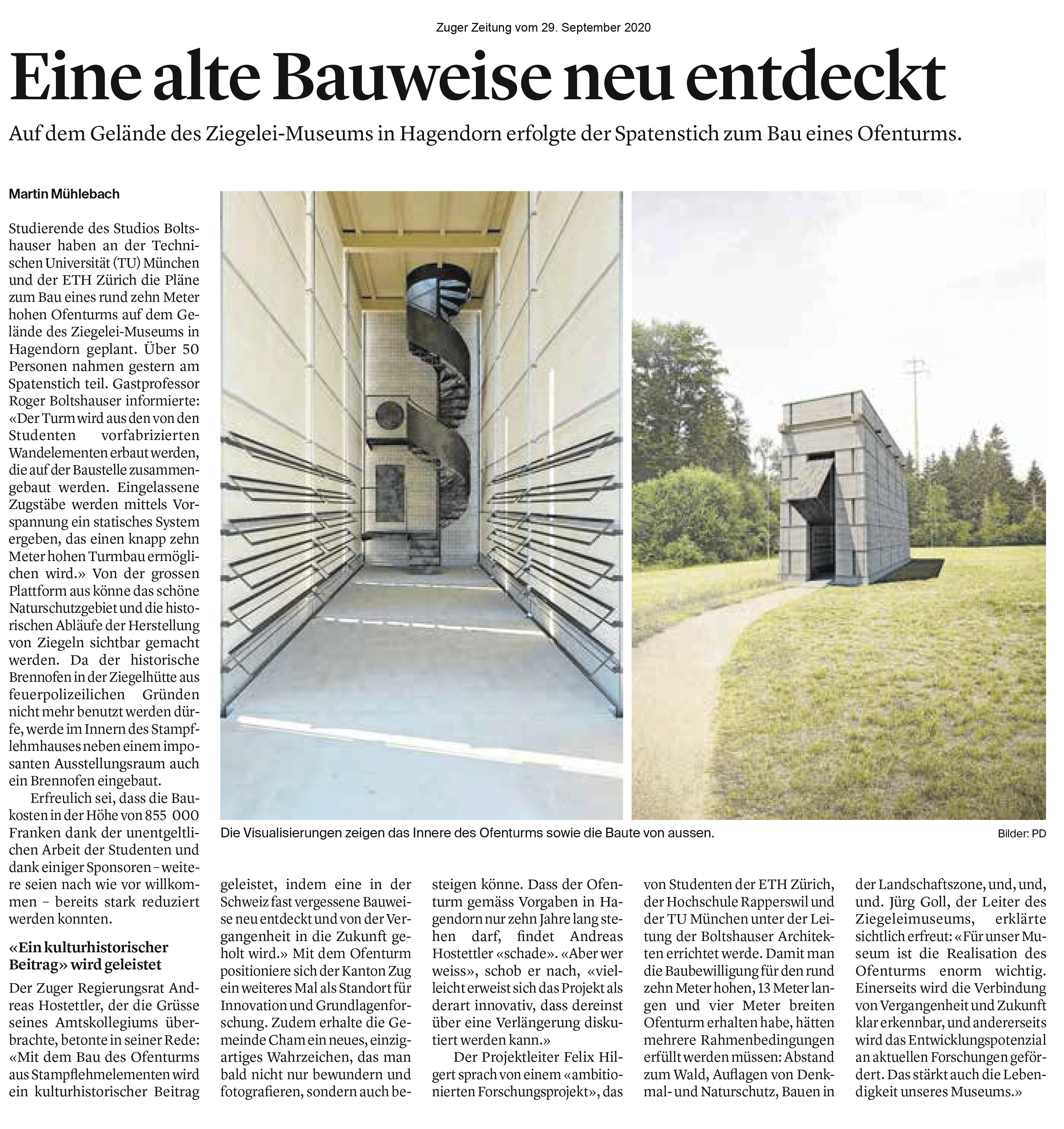 Boltshauser Architekten Zuger Zeitung Ofenturm