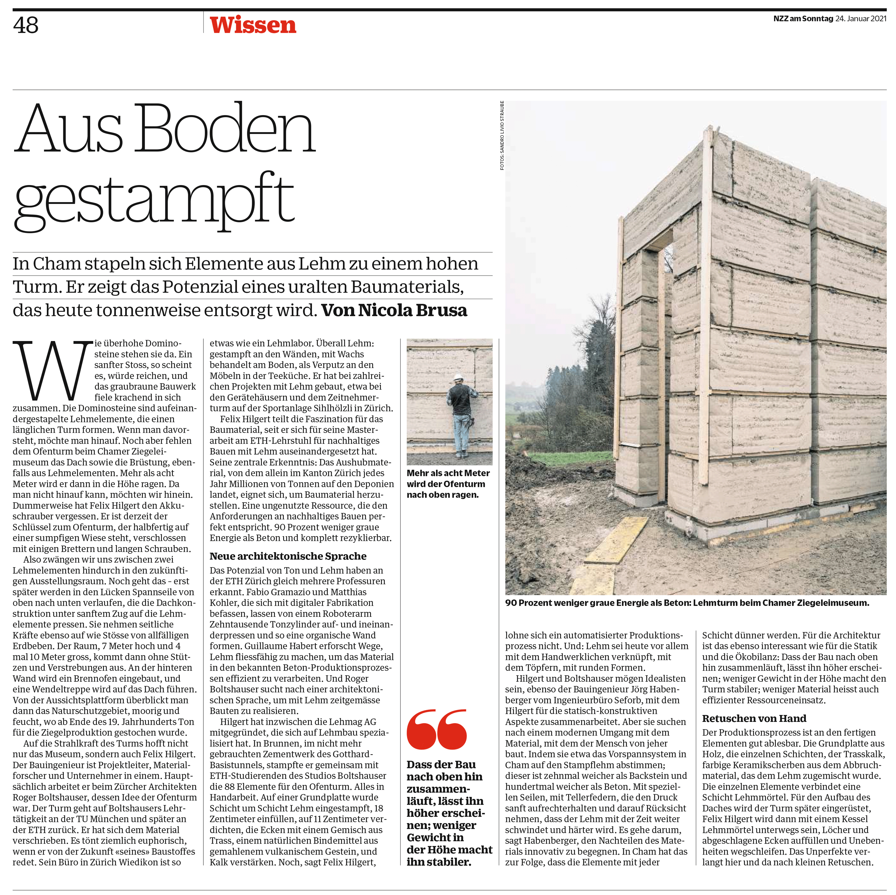 Boltshauser Architekten NZZ am Sonntag Lehmturm Cham