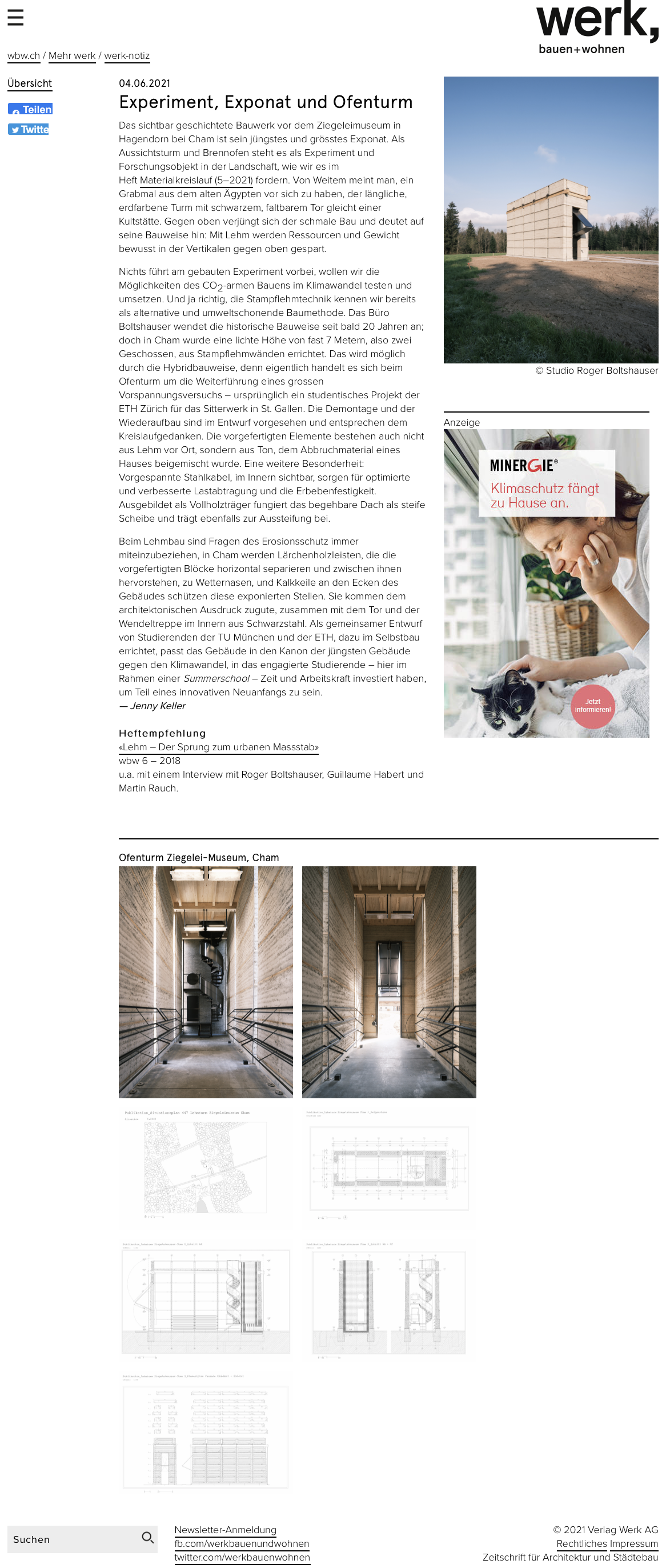 Boltshauser Architekten werk bauen und wohnen Stampflehmturm Cham