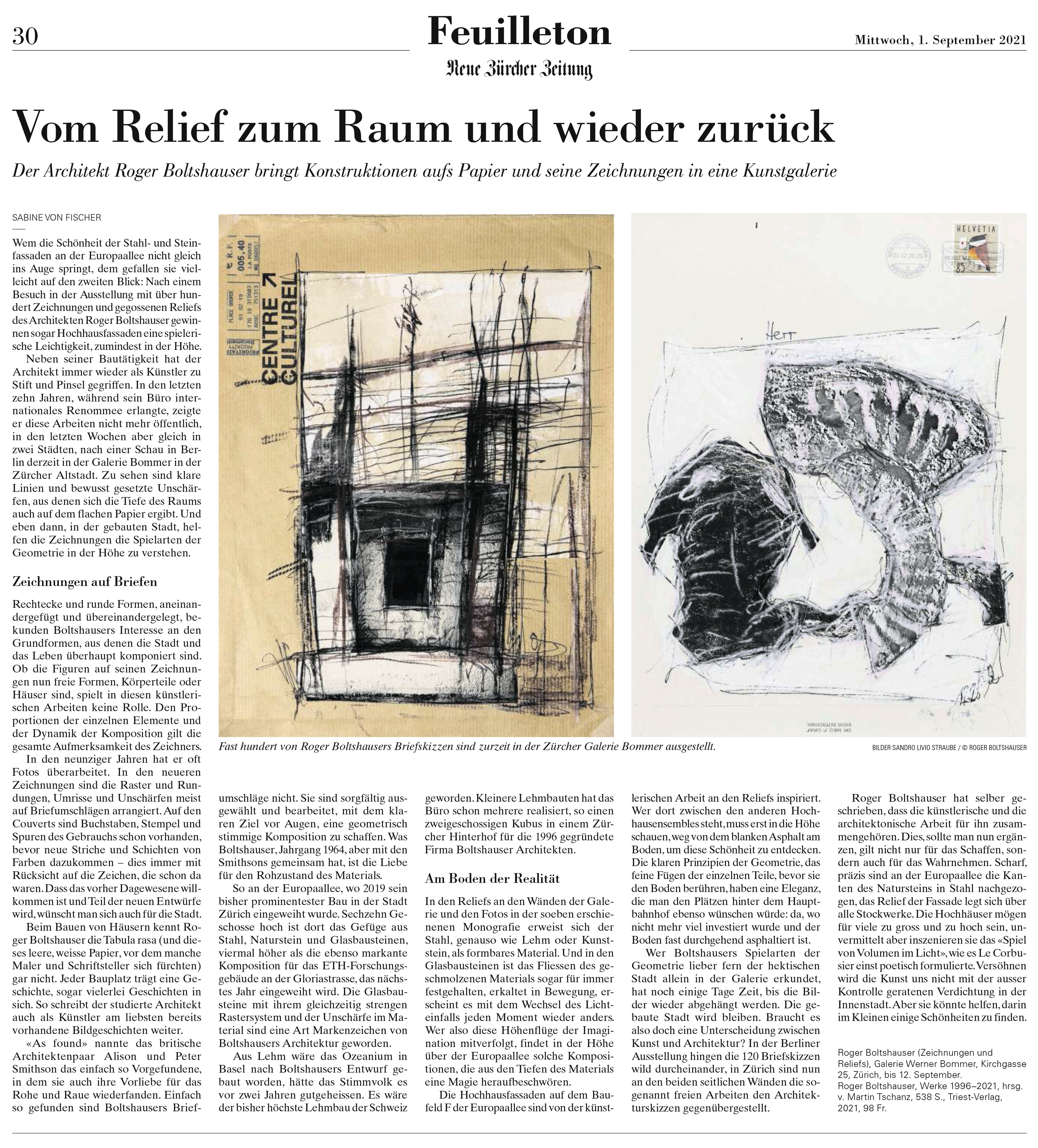 Boltshauser Architekten NZZ Ausstellung Galerie Bommer