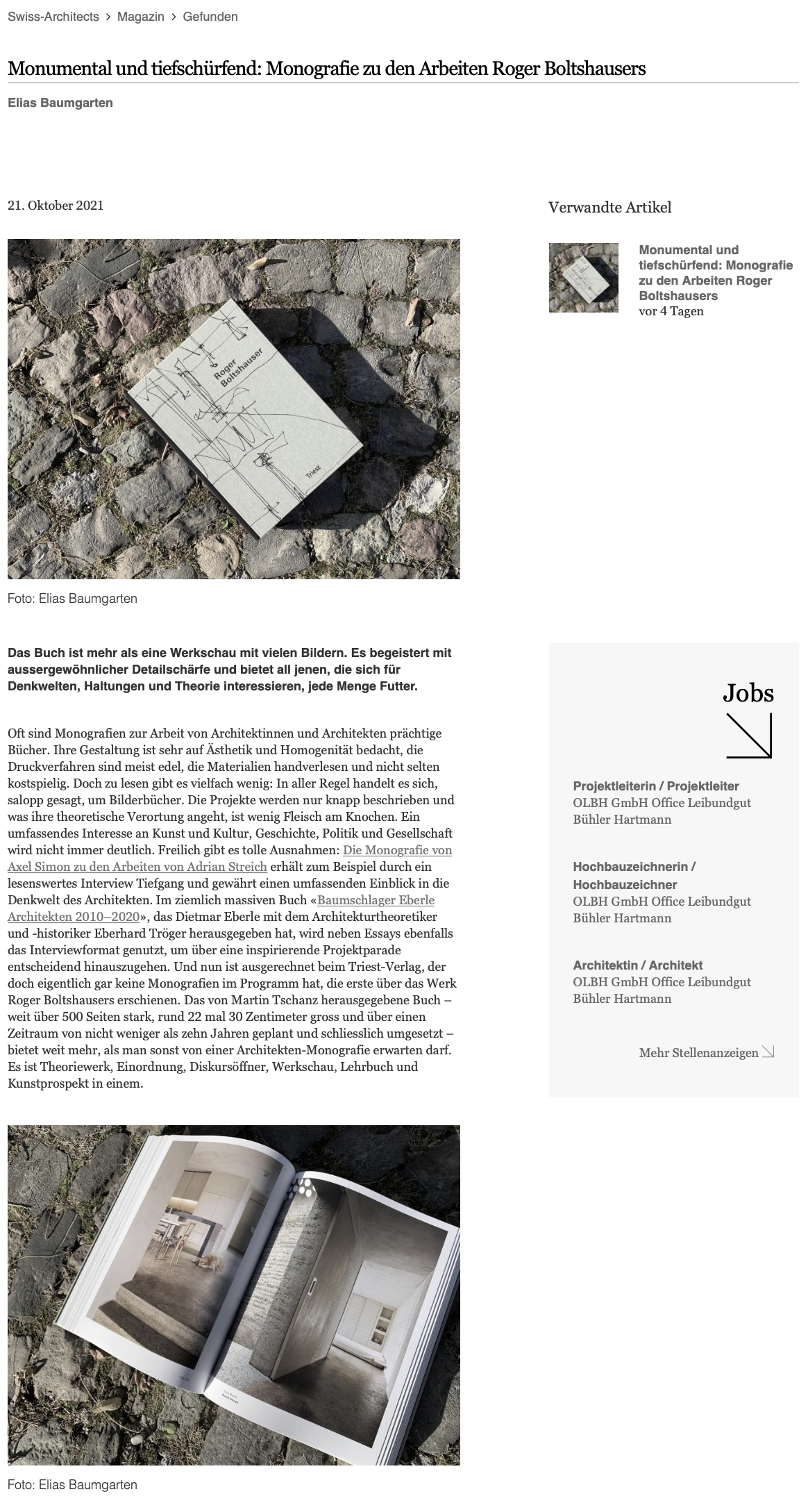 Boltshauser Architekten swiss architects Bueromonografie